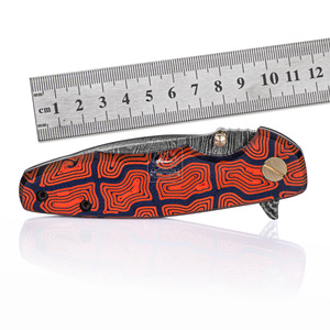 Couteau pliant en acier Damas personnalisé en gros, manche en Micarta à empreinte digitale, prix d'usine, couteau de poche EDC, étui en cuir, vente en gros - Product Image 6