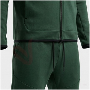 Conjunto Deportivo Verde para Hombre, Manga Larga, con Capucha, Cierre Frontal, Color Sólido, Transpirable, Corte Regular, para Otoño - Product Image 5
