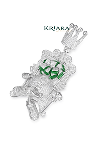 Pendentif Couronne en Moissanite avec Trèfle en Émail Vert, Plaqué Or 14K, Argent 925, Breloque Thème Luxe Hip-Hop, Cadeau Unisexe - Product Image 2