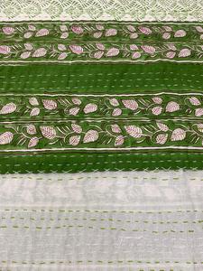 New Beautiful Green Floral Hand Block Print Kantha <b>Quilt</b> <b>Indian</b> Palm Tree Cotton Handmade Eco-Friendly All-Season Hotel Wedding - Product Image 4