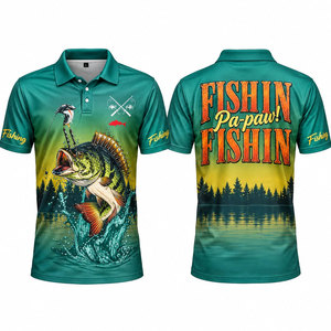 Camisa de Pesca de Manga Larga para Hombre, Estampado por Sublimación, Protección UPF 50 Anti-UV, Diseño de Peces Verdes, Polo para Actividades al Aire Libre - Product Image 1