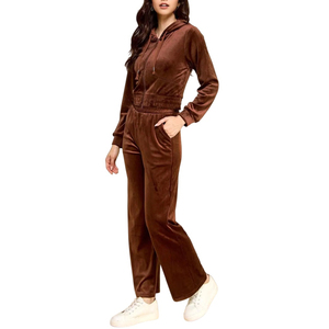 <b>Women's</b> Solid <b>Velvet</b> Two Piece Jogger Set Sport Zip Tracksuit Quick Dry Breathable Customizable Winter Spring Clothing - Product Image 2