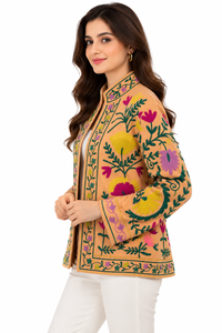 Premium Artisanal Velvet Bomber Women Floral Embroidery Stand Collar Casual Jacket Factory Direct - Product Image 4