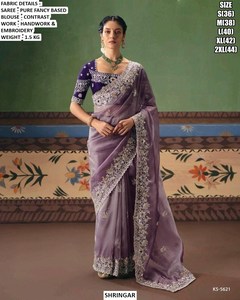 Sari Tradicional de Invierno para Fiesta o Boda, Modelo Noor Lavender Elegance, Bordado, con Base de Tela Pura y Elegante, Antiarrugas y que Absorbe la Humedad - Product Image 1