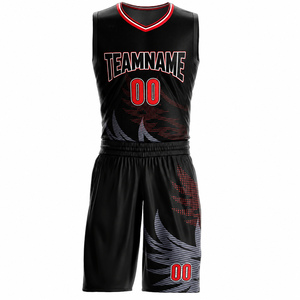 Basketball Uniform Unisex Set Black <b>Red</b> Sublimation Sportswear High Quality Low MOQ Customized Logo Breathable Lightweight - Product Image 4