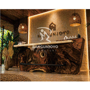 Modern Solid Wood <b>Bar</b> <b>Table</b> Natural Grain Counter <b>Table</b> Rustic Reception Desk for Hotel Living Room Patio - Product Image 3