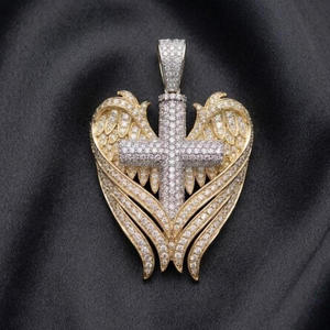 Cross With <b>Angel</b> Wings Pendant 925 Sterling Silver Moissanite Diamond Luxury Two Tone Necklace <b>Charm</b> - Product Image 1