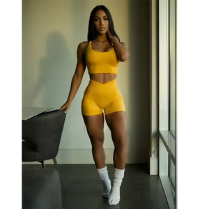 Leggings de yoga taille haute personnalisés pour femmes avec poche et logo frontal, ensemble 2 pièces sans couture pour la gym et le fitness - Product Image 1