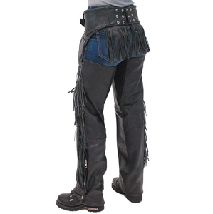 CLOSITWEAR Pantalones de equitación nuevos estilo vaquero occidental con flecos de cuero genuino, estilo cowboy, para montar toros, de tiro medio, con cremallera de longitud completa - Product Image 3