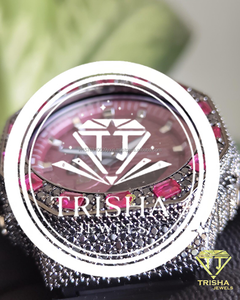 Reloj personalizado con diamantes rosas incrustados, reloj de lujo con bisel de cristal, reloj de pulsera de joyería de moda para mujer - Product Image 1