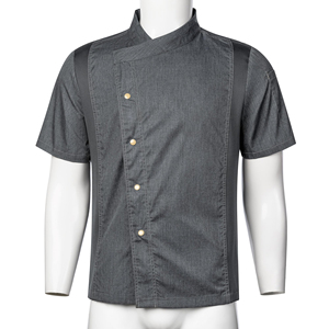 เสื้อแจ็คเก็ตผ้าโพลีเอสเตอร์คอตตอนแบบฝรั่งเศสสั่งทำพิเศษสำหรับบุรุษและสตรี แขนสั้น สำหรับครัว ร้านอาหาร คาเฟ่ ชุดยูนิฟอร์มเชฟ - Product Image 4