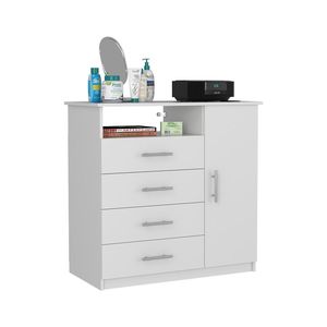 Credenza Bianca a Singola Anta con 4 Cassetti e Ripiano Aperto, Mobile Elegante di Qualità Superiore - Product Image 1