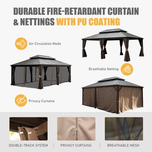 14x20FT Hardtop Galvanized Steel Gazebo Double <b>Roof</b> Aluminum Frame Permanent Metal <b>Canopy</b> Large Curtain Netting Pergola Gazebo - Product Image 5