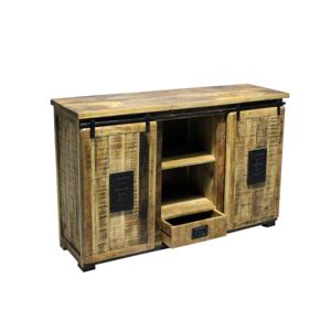 Rustic Industrial Recycle Mango Wood Sideboard Metal Sliding Doors Large <b>Storage</b> Buffet <b>Cabinet</b> Reclaimed Wood Credenza artisans - Product Image 4
