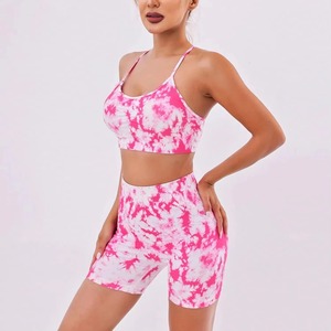 Ensemble de yoga sans couture personnalisé pour femmes, soutien-gorge de sport et short de gym taille haute, tenue de sport 2 pièces pour l'entraînement et le fitness pour femmes - Product Image 4
