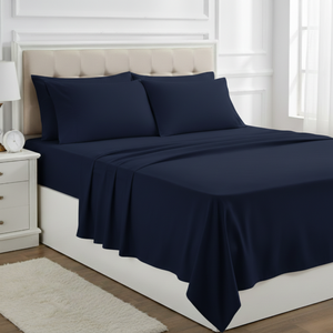 Durable <b>Navy</b> Blue Microfiber Bedsheet with Matching <b>Pillow</b> Covers | Wrinkle Free Easy Wash Fabric | Solid Color Set | 2026 - Product Image 1