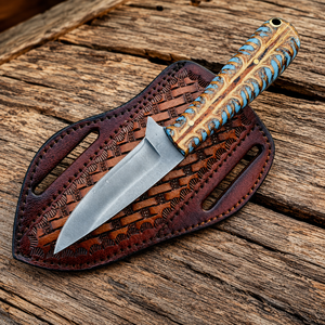 Edge Master Manufacture Industrial Custom Handmade Skinner Knife Pine Cone Resin Handle D2 Steel Fixed Blade <b>Leather</b> Sheath - Product Image 5