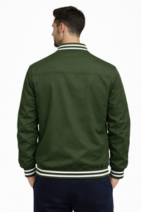 <b>Men</b>’s Premium Olive Green Bomber <b>Jacket</b> Classic Zip-Up Slim Fit Casual Varsity Style <b>Lightweight</b> Windproof Streetwear - Product Image 3