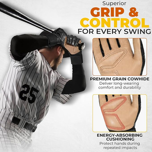 Guantes de Bateo de Cuero Negros Transpirables con Cierre de Velcro Unisex para Adultos, Guantes de Bateo de Béisbol para Entrenamiento - Product Image 2