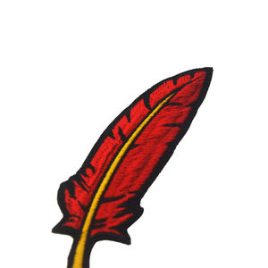 Red Feather Embroidered Patch <b>Sew</b>-On Applique Fabric Badge Custom Shape Classical Style Garment Decoration Safety <b>Pin</b> Customized - Product Image 3