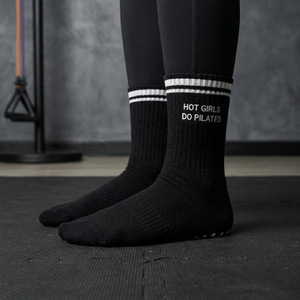 Custom Logo <b>Hot</b> Girls Do Pilates Ankle <b>Socks</b> Anti-Slip Grip Black White Text Embroidery for Yoga Pilates Women - Product Image 4