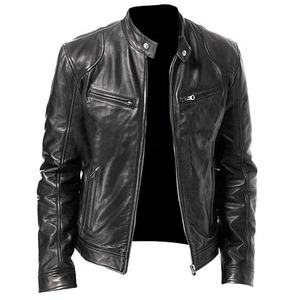 Chaqueta de Motociclista Casual para Hombre SASPORTS LEAGUE, de Cuero PU, con Cuello Alto Tejido, Cierre Frontal, Resistente al Viento y Transpirable, para Otoño - Product Image 1