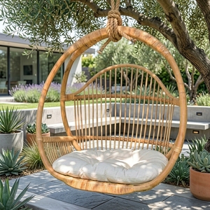 New Modern Minimalist Wholesale Natural Rattan Woven <b>Hanging</b> Swing <b>Chair</b> Indoor Outdoor Hotel Park Villa Seating Furniture Set - Product Image 3