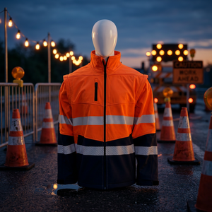 AERO FASTER Hi Vis <b>Softshell</b> Safety <b>Jacket</b> Class 2 Waterproof Orange Reflective Workwear with Hood Stripes Refrigeration Cooling - Product Image 4