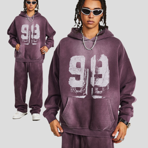 Sweat à capuche en molleton de coton 330G pour homme, doux et confortable, style rétro graffiti, motif uni, coupe classique, tendance streetwear automne/hiver - Product Image 5