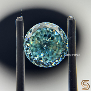 Moissanita Azul Corte Portugués (12.50mm) |   Piedra Preciosa Suelta Redonda Tallada a Mano |   Moissanita Brillante Facetada para Anillo/Colgante - Product Image 3