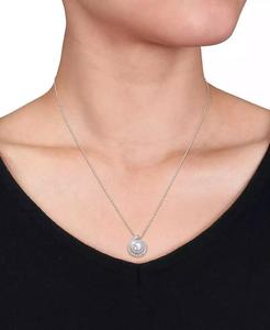 Collier de perles d'eau douce de culture (8mm) avec pendentif halo en diamant 18 "en argent sterling | Macy's - Product Image 4