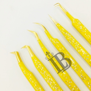 Pinzas para Pestañas Amarillas de Acero Inoxidable Sostenible, Pinzas para Extensiones de Pestañas de Visón, Pinzas Rectas de 45 Grados - Product Image 6