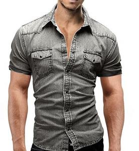 Chemise en jean à manches courtes d'été en coton décontractée à boutons pour le voyage et le travail, haut de gamme, mode outdoor, vente en gros, fabricant - Product Image 2