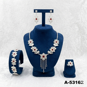 Premium Quality Women's Wedding Necklace Set Combo Gold Plated Zircon Jewelry with Earrings <b>Ring</b> & Pendant Insect Design A-53097 - Product Image 4