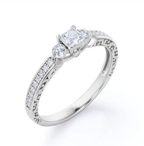 Bridge Accent Setting 0.75 Carat Princess Cut Moissanite Three Stone Engagement <b>Ring</b> <b>925</b> <b>Silver</b> Luxury Wedding Gemstone <b>Rings</b> - Product Image 2