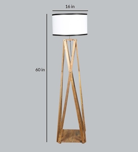Lámpara de pie de lujo con pantalla de metal blanco y tela, base de madera, OEM, ODM, bajo MOQ, precio de fábrica, venta al por mayor, suministro a granel - Product Image 2