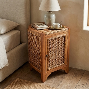 New Modern Minimalist Kanawa Wooden Storage <b>Cabinet</b> Natural Rattan Wicker <b>Corner</b> Door Side Table Storage Unit Living Room Bed - Product Image 4