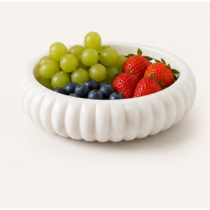 Bol décoratif cannelé en marbre blanc fait main, plat à fruits de luxe en pierre festonnée, bol en marbre côtelé à volants, vente en gros - Product Image 6