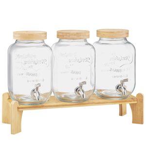 Dispenser per Succhi in Vetro da 8L e 5L (Set da 3) con Supporto in Legno e Rubinetto in Acciaio Inossidabile - Product Image 1