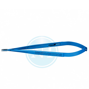 Portaagujas de titanio azul Jacobson, cuerpo redondo, mandíbulas con incrustaciones de diamante, recto - Product Image 1