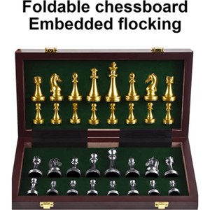 Luxury Metal Chess Set High Quality Gold Silver Pieces <b>Wooden</b> Folding Chess Board Magnetic Professional Family Chess Board <b>Game</b> - Product Image 3