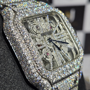 SARVA Rectangle Analog Iced Moissanite <b>Automatic</b> <b>Skeleton</b> <b>Watch</b> 41mm Sapphire Crystal Stainless Steel Luxury Hip Hop Mechanical - Product Image 6