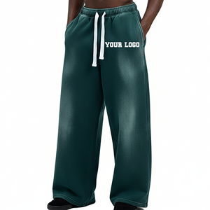 Pantalones Deportivos Personalizados de Felpa Francesa Ligera, Color Verde Oscuro, Transpirables, de Secado Rápido, Estilo Holgado y Pierna Ancha para Hombre y Mujer - Product Image 1