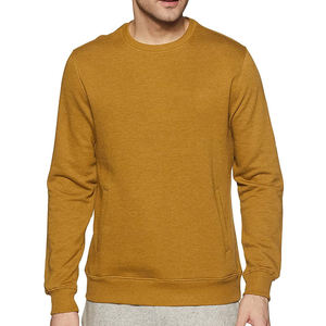 เสื้อสเวตเชิ้ตคอกลมสีเหลืองมัสตาร์ดสำหรับผู้ชาย ทรงปกติ ผ้าถักเนื้อฝ้าย แขนยาว สไตล์ลำลอง สีพื้น ใส่ได้ในฤดูใบไม้ร่วง - Product Image 1