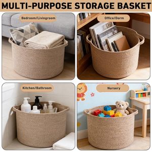 65L <b>Large</b> Woven Cotton Rope Nursery <b>Basket</b>, Laundry <b>Basket</b> Laundry Hamper with Handles,Blanket <b>Basket</b> - Product Image 5