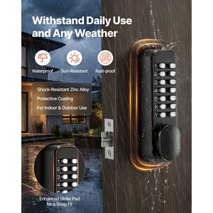 Serrure de porte mécanique sans clé à combinaison à bouton-poussoir double face avec clavier numérique D, mise à niveau du code 2.0, code à 4/7 chiffres - Product Image 6