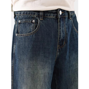 Custom <b>Men</b> Outfit Baggy Fit Dark Blue <b>Jeans</b> Pants Medium Blue Denim <b>Jeans</b> <b>Men's</b> Slim Fit Pants Distressed Wash Comfortable Trend - Product Image 2