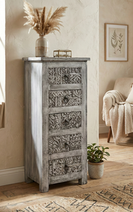 ตู้ลิ้นชักไม้เนื้อแข็งทำมือสไตล์วินเทจ 5 ชั้น ดีไซน์แบบโมดูลาร์ เป็นมิตรกับสิ่งแวดล้อม ทนทาน ประหยัดพื้นที่ ประกอบง่าย - Product Image 2