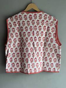 Floral <b>Quilted</b> Cotton Vest Reversible Striped <b>Pattern</b> Short Sleeve <b>Jacket</b> for Women Spring GIFT FOR HER - Product Image 6