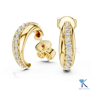 Pendientes de Aro Abierto con Diamantes CVD Cultivados en Laboratorio, Engaste de Canal, Oro Sólido de 14K y 18K, Joyería de Lujo para Mujer, Fabricante de Joyas de Boda - Product Image 1